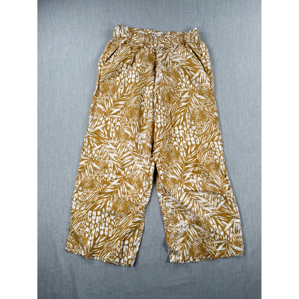 Christian Siriano New York Mustard Yellow Tropical Linen Wide Leg Pants Womens M - Picture 1 of 8